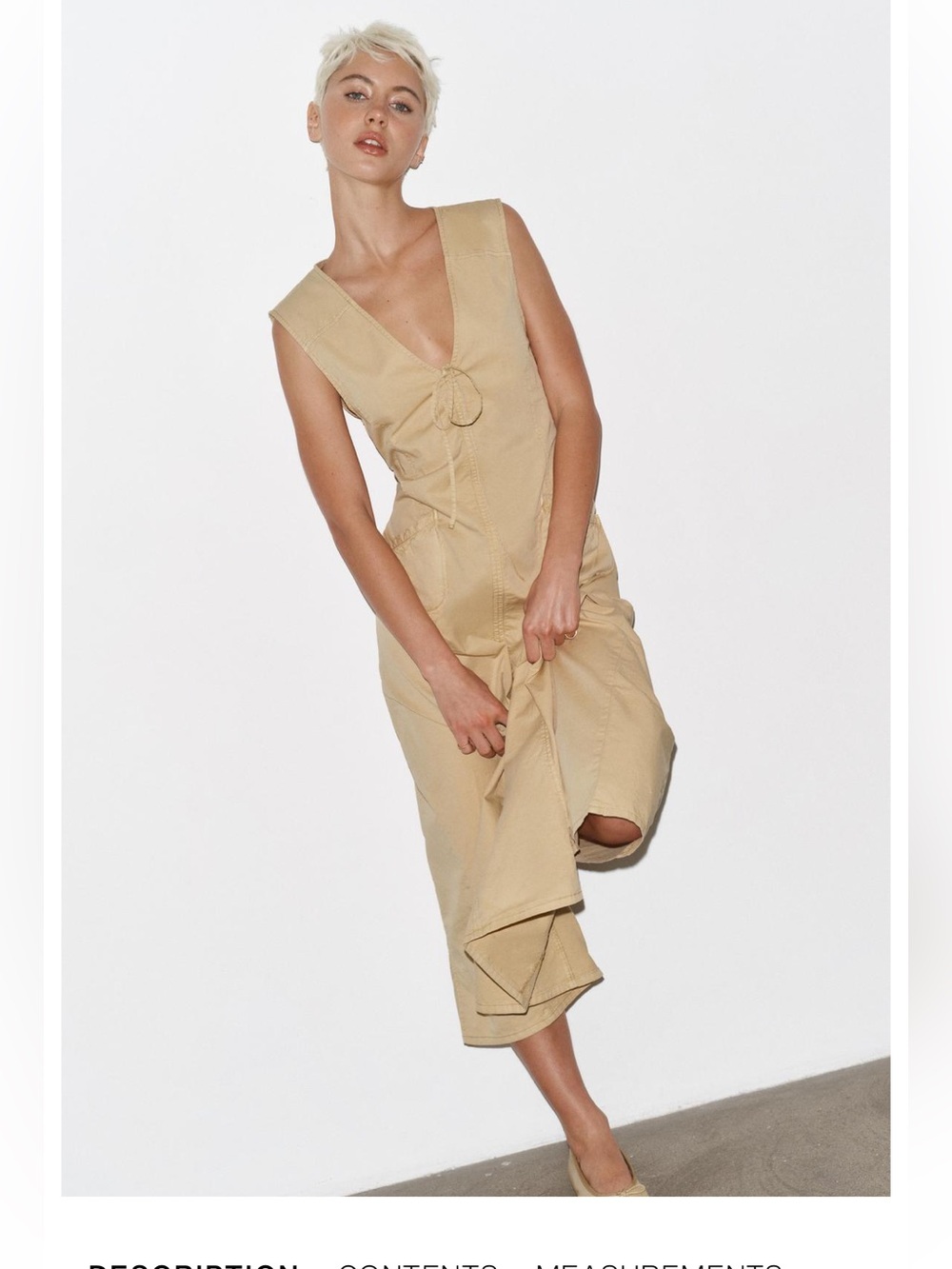Zara Beige Sleeveless V-Neck Midi Dress